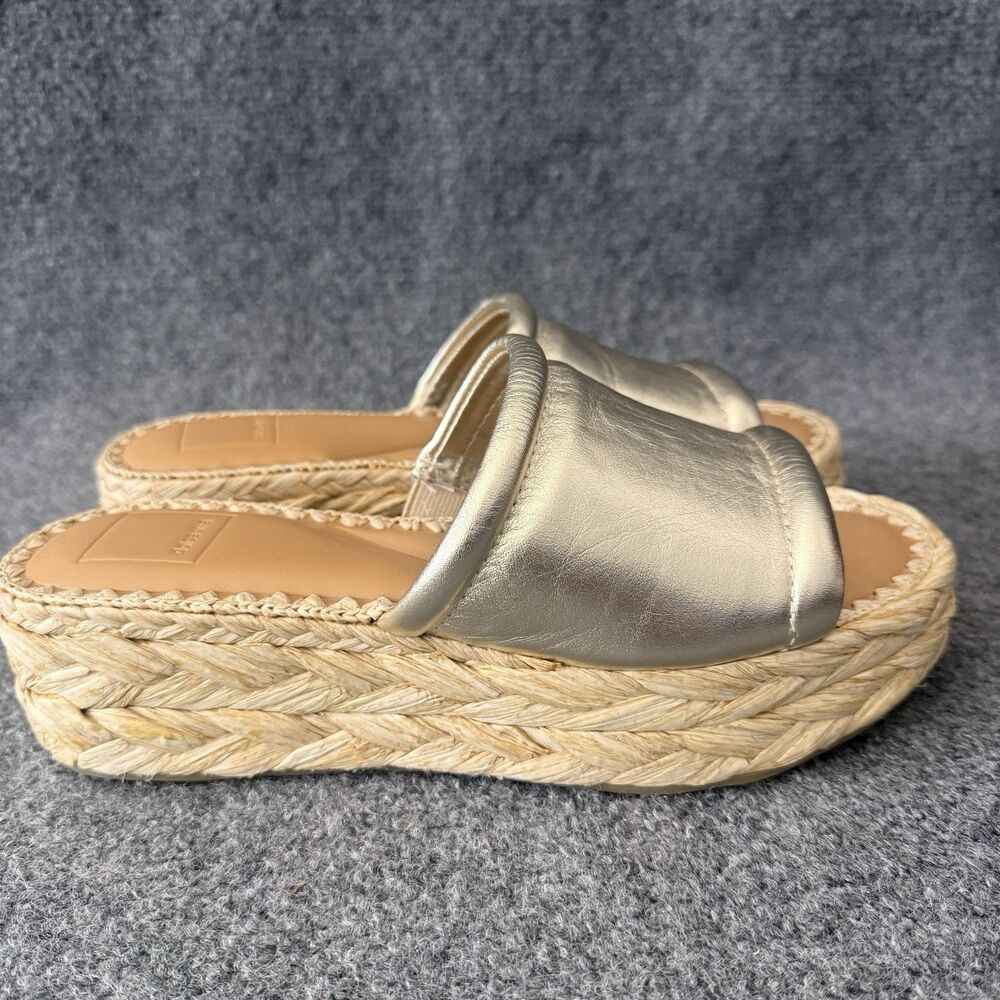 Dolce Vita Chavi Light Gold Metallic Leather Espadrille Platform Slide Sandals 8